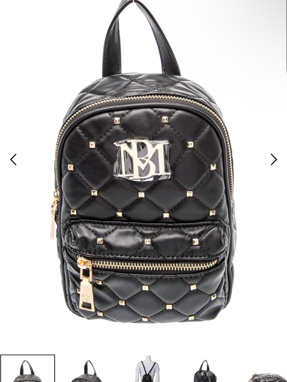 Badgley Mischka Black Diamond  Quilted Mini Backpack with Gold Hardware NWT